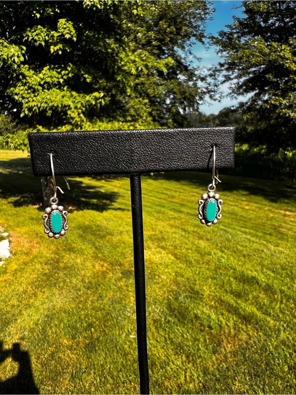 Navajo Southwestern Turquoise Sterling Drop Earrings - Dangle
